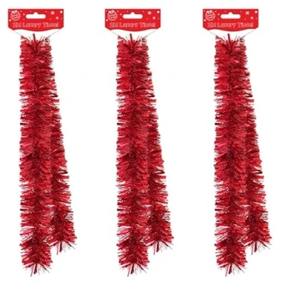 Image of Widdle Gifts 6 Metre Chunky Tinsel Tree Room Christmas Decoration 3 Lengths 2 (Red 3124)