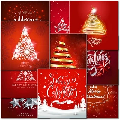 Image of doodlecards Pack of 10 Mixed Red Contempory Premium Square Christmas Cards. Printed in UK, Quality &amp; 100% Recyclable.