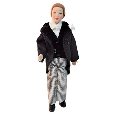 Image of Melody Jane Dolls House Man in Wedding Suit Groom Miniature Porcelain People