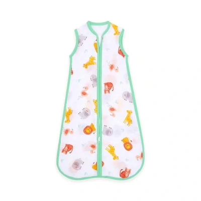 Image of Bloomsbury Mill Organic Cotton Baby Sleeping Bag Summer 1 Tog Blanket Super Soft Breathable Muslin Newborn Bedding 0 6 Months Jungle Animals Rating Tested &amp; Passed by SGS