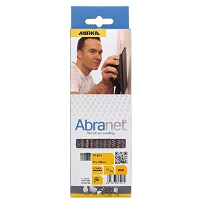 Image of Mirka Abranet net sandpaper strips 70 x 198 mm Grip / Grit P80 10 pcs for sanding wood, filler, varnish, plastic