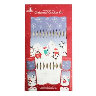 Image of Widdle Gifts 6 Pack Make Your Own Christmas Cracker Kit with Hats, Joke and snap (Penguins 0707)