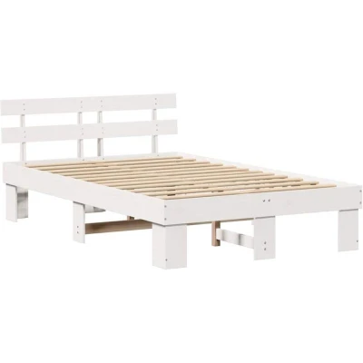 Image of vidaXL Bed Frame with Headboard White 120x200 cm Solid Wood Pine