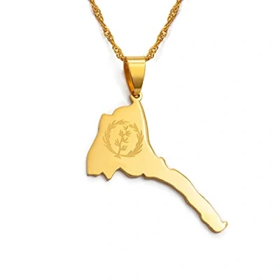 Image of LIUZIXI Eritrea Map Pendant Necklace Trendy Ethnic African Eritrean Country Maps National Flag For Women Men Patriotic Charm Jewelry, Gold, One Size