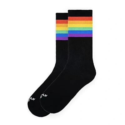 Image of American Socks Rainbow Pride (Black) Mid High Classic Old School Sports with Stripes for Running, Cycling, Biking, Crossfit, Skateboarding or Gym, Love Everyone High, One size