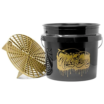 Image of Nuke Guys Golden Bucket Limited Set GritGuard Wash 3.5 Gallons and Egg Insert in Gold Car with Dirty Sieve for Gentle Washing / Motorcycle