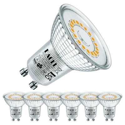 Image of EACLL GU10 LED Bulb Warm White 5W Equivalent 55W Halogen, 6 Pack, 425 Lumens 2700K, AC 230V No Strobe Spotlight, Wide Beam Angle 120 Spot, Non Dimmable Reflector Lamp