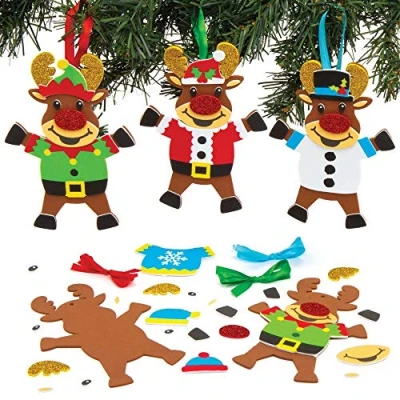 Image of Baker Ross AT183 Reindeer Jumper Decoration Kits, Christmas Arts and Crafts (Pack of 6), Assorted