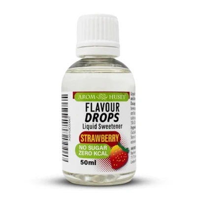 Image of Aromhuset Strawberry Flavour Drops 50 ml High Intensity, Sugar Free, Zero Calorie Flavoured Liquid for Protein Shakes, Baking, Yogurt, Ice Cream, Desserts and More