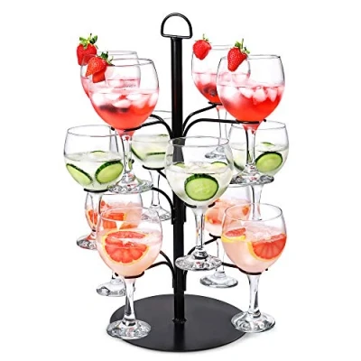 Image of bar@drinkstuff Cocktail Tree Black Glass Display for 12 Glasses, Gin Tree, Ideal Serving Cocktails or Champagne