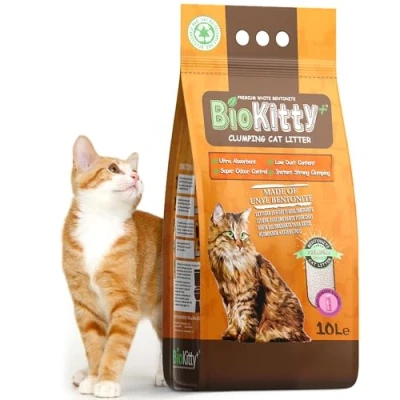 Image of BioKitty Clumping Cat Litter, 10L Highly Absorbent Natural Bentonite Minerals Long Lasting Odour Control, Maximum Hygiene with Strong Litter (Baby Powder, Pack of 1)