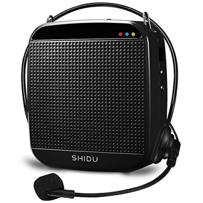 Image of Voice Amplifier Portable PA System with Headset Microphone SHIDU Amplifiers Loudspeaker Support USB SD for Teachers Coach Yoga Outdoor Activity