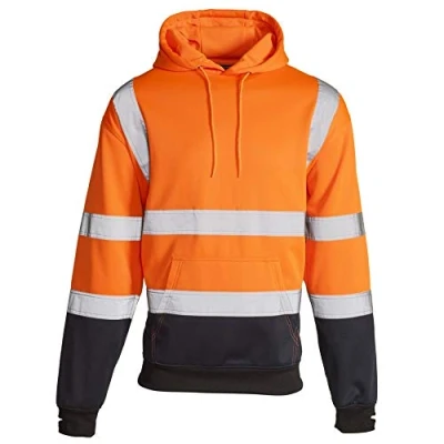 Image of Hi Vis Viz 2 Tone Hoodie Zip Sweatshirt High Visibility Reflective Safety Security Two Jumper Workwear Fleece Warm Top Orange/Navy