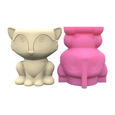 Image of Epoxy Resin Moulds Silicone Mould Cement Flower Pot Cute Animals Fox Concrete Casting Succulent Plant