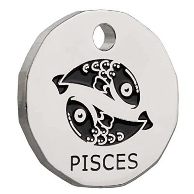 Image of Genuine Tan Leather Pound Pouch with a Zodiac Trolley Token Fob Keyring Keychain Key Ring Holder (Pisces Pouch)