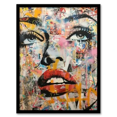 Image of Artery8 Vintage Pop Art Portrait Street Graffiti Living Room Artwork Framed Wall Print A4