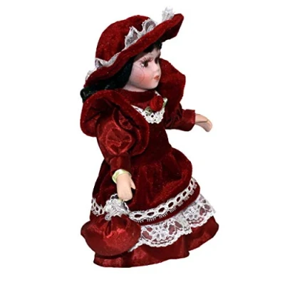 Image of Perfeclan 20cm Vintage Mini Porcelain Doll with Fancy Hat home and desk Decoration, Red,