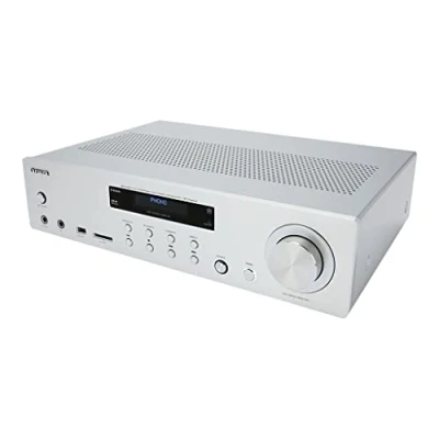 Image of Aiwa AMU 120BT/SL: Amplifier, AV receiver, with Bluetooth 5.0, 120W, USB port, SD card reader. Colour: Silver