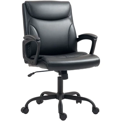 Image of HOMCOM Executive Office Chair, Faux Leather Desk Chair with Height Adjustable, Swivel Wheels and Tilt Function, Computer for Home Study Room, Black
