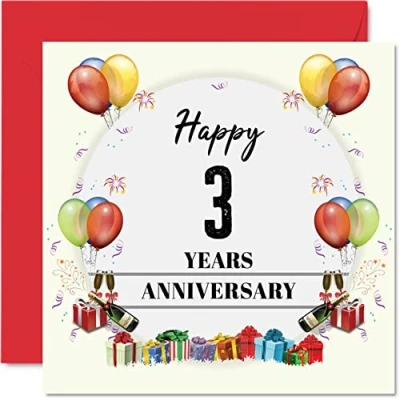 Image of Leather Anniversary Card for Husband Wife Party Happy 3rd Wedding Partner, 145mm x Greeting Cards Third Anniversaries