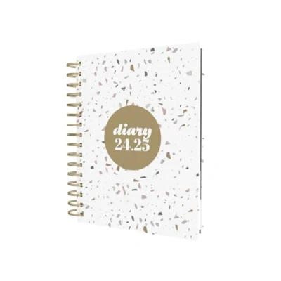 Image of Collins Scandi Mid Year Diary Planner A5 Day to Page Academic 2024 25 White Terrazzo Daily Journal for Students, Teachers E PW51M.TZWH 2425 August 2025
