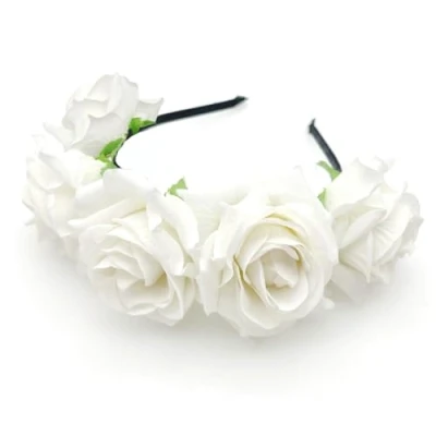 Image of JZK Wedding flower girl bridesmaid bride white rose tiara headband alice head band for children and adult hairband floral garland headpiece