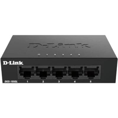 Image of D Link DGS 105GL 5 Port Gigabit Unmanaged Desktop Switch, Fanless, Low Profile, Metal Housing, Plug and Play, 802.3az EEE black