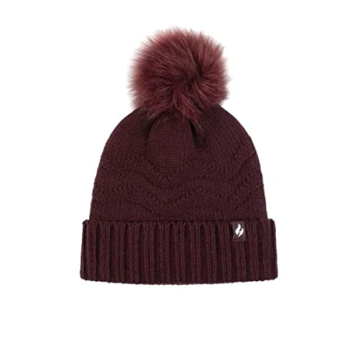 Image of Women&#039;s 1 Pack Heat Holders Cotswolds Turnover Pom Hat Wine One Size