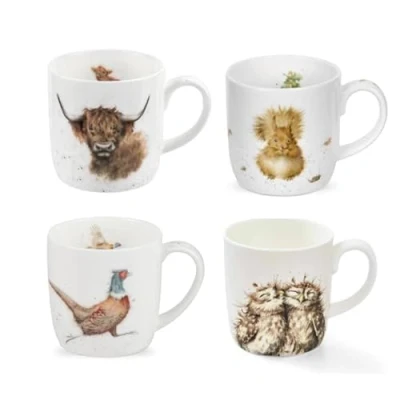 Image of Royal Worcester Wrendale Designs 0.3 Litre Mug Set Owl Pheasant Cow and Squirrel of 4