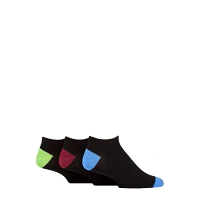 Image of Mens 3 Pair SOCKSHOP Wildfeet Bamboo Trainer Socks Black Blue / Burgundy Green Heel &amp; Toe 7 11