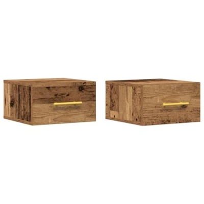 Image of vidaXL Wall Mounted Rustic Bedside Cabinet Reclaimed Wood Storage Console/Small Cubic Shelf for Living Room/Bedroom Weathered Finish