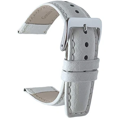 Image of Talk Time Genuine Padded Leather Buffalo Grain Watch Strap White 18mm