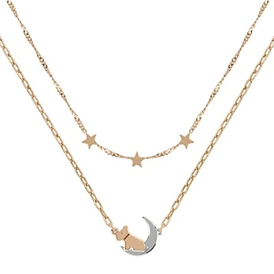 Image of RADLEY Ladies 18ct Rose Gold Plated Two Tone Dog in Moon Necklace RYJ2211S