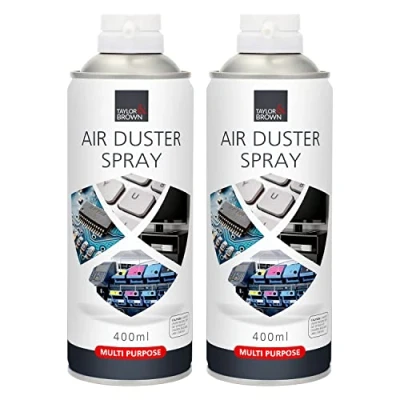 Image of 2 x 400ml Compressed Air Can Duster Spray Multi Purpose Cleaner Clean &amp; Protects Laptop, Keyboards, Printers, Electronics, PC Cleaning Computer Components