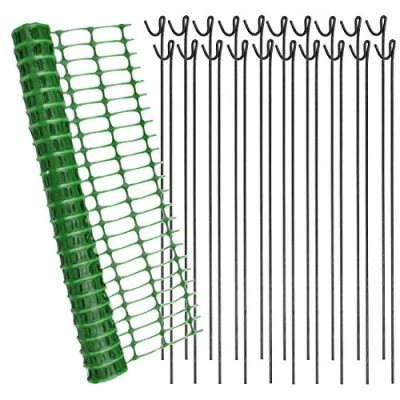 Image of 1m x 25m Green Mesh Barrier Safety Fence 80gsm &amp; 20 Metal Fencing Pins