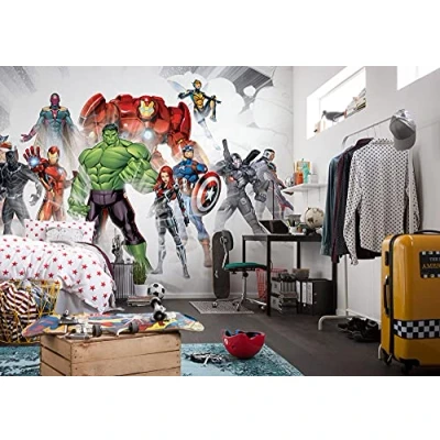 Image of Komar Marvel Avengers Unite IADX10 065 Non Woven Photo Wallpaper Size 500 x 280 cm (W H) Thor, Hulk, Iron Man, Children&#039;s Room