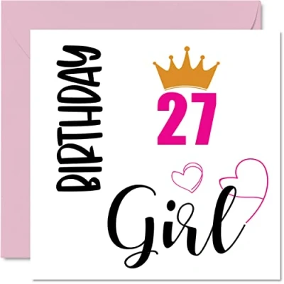 Image of 27th Birthday Card for Women Girl Happy Cards 27 Year Old Woman Daughter Sister Auntie Cousin Friend Niece, 145mm x Twenty Seven Seventh Bday Greeting Gift