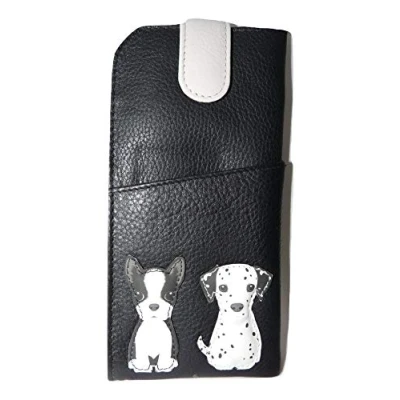 Image of Dogs Glasses case by Mala Leather 5156 65 Soft Wide tab top Ladies (Black)