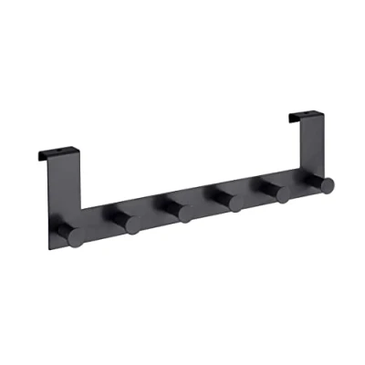 Image of Wenko Celano Coat Rack with 6 Hooks Made of Varnished Steel for Door Rebate Thickness up to 2 cm, Heavy Quality, 39 x 11 5.5 Black, 5,5 cm