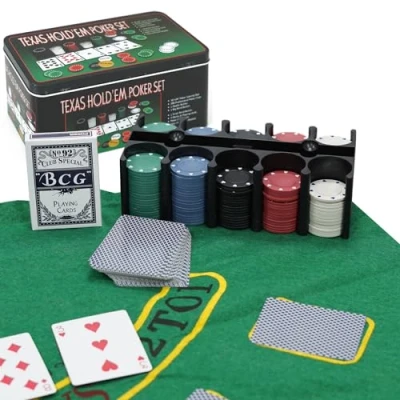Image of Tanness 200 Pcs Poker Set, Casino Texas Holdem Set and Black Jacks Game Sets Chips with Mat &amp; Tin Box Gambling Cards