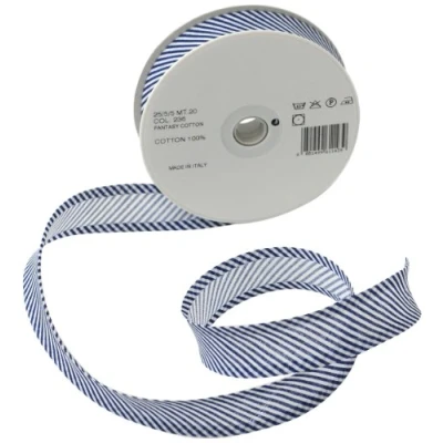 Image of Inastri 25/5/ 5 mm Cotton Bias Binding in Blue Striped White 236