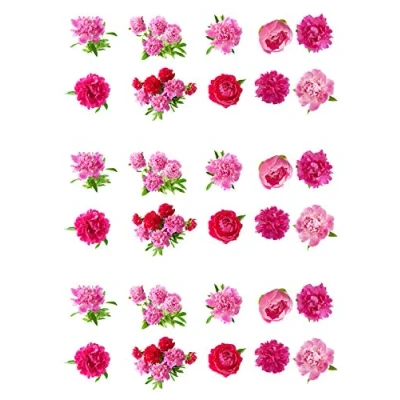 Image of 30 Gorgeous Pink PEONIES Flower Edible Wafer Paper Cake Toppers Decorations