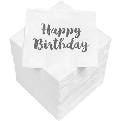 Image of HEKU &#039;Happy Birthday&#039; Cocktail Napkins, 3 Ply, 25 x cm, Pack of 150, Stylish Design, Ideal for Celebrations, Practical Packaging