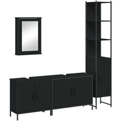 Image of vidaXL 4 Piece Bathroom Cabinet Set Black Engineered Wood
