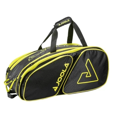 Image of JOOLA Tour Elite Pickleball Bag Backpack &amp; Duffle for Paddles Accessories Thermal Insulated Pockets Hold 4+ with Fence Hook (Black/Yellow)