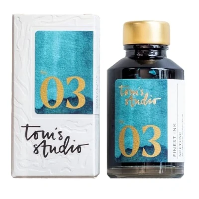 Image of Tom&#039;s Studio Fountain Pen Ink, Neptune Blue Writing Glass Ink Bottle for Pens, 50ml
