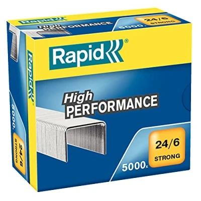 Image of Rapid 24/6mm Strong Staples, For Stapling up to 20 Sheets, Use with Desktop Staplers, Galvanised Wire, Box of 5000, 24859900