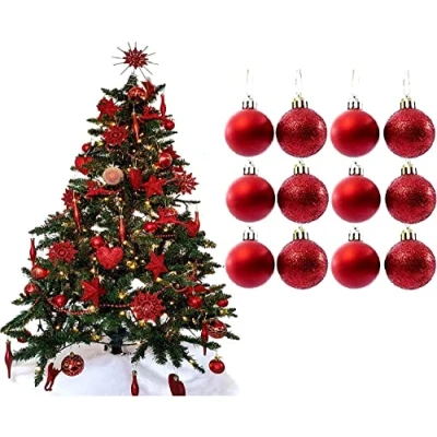 Image of UKDeals Direct® RED COLLECTION CHRISTMAS DROPLET BAUBLES TREE DECORATIONS GLITTER MATT ICICLES (Pack of 12 x 38mm Baubles)