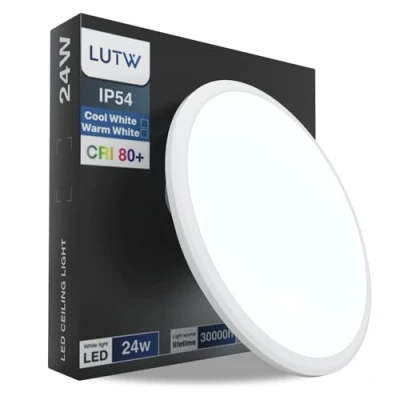 Image of LUTW LED Ceiling Light 24W, Round Flush 6500K Cool White 2200lm, Waterproof IP54, Lamp for Bathroom, Kitchen, Corridor, Bedroom, Office, Ø30cm