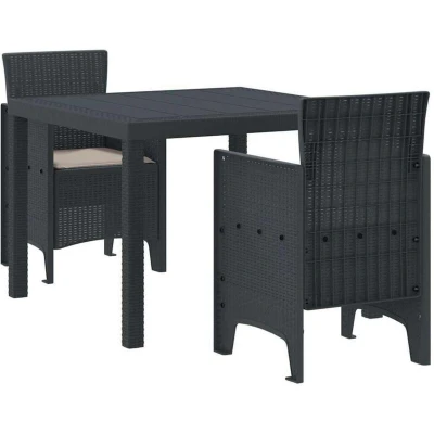 Image of vidaXL 3 Piece Garden Dining Set with Cushions Anthracite Poly Rattan